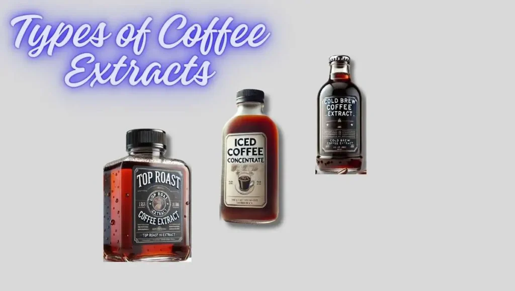 Different coffee extracts shown with varying caffeine content, linked to the question 'does coffee extract have caffeine
