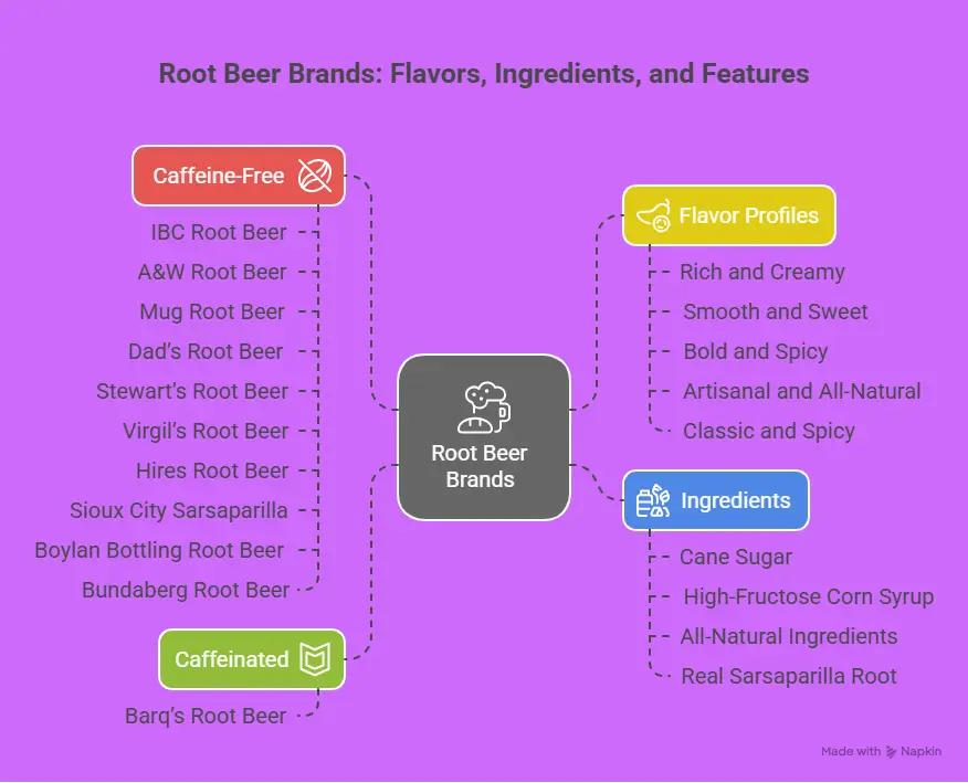 Infographic showing caffeine-free vs caffeinated sodas to help answer does IBC root beer have caffeine.
