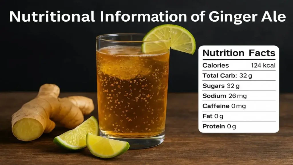 Nutritional information for ginger ale shows 0mg of caffeine. Does ginger ale have caffeine? This label confirms it does not.