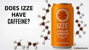 Does Izze Have Caffeine? A detailed close-up of an Izze Sparkling Blackberry can with the question prominently displayed.