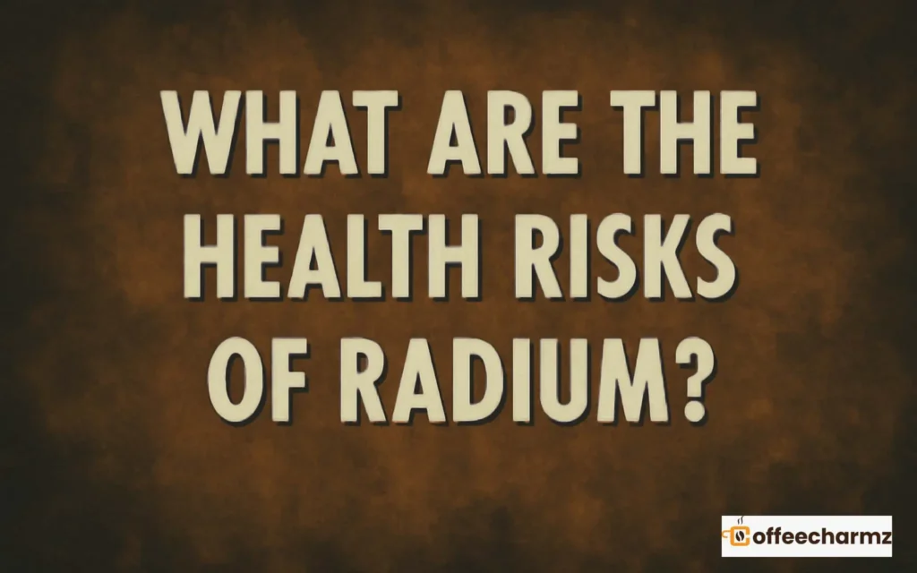 A distressed question about the health risks of Radium Energy Drink with a warm, textured background.