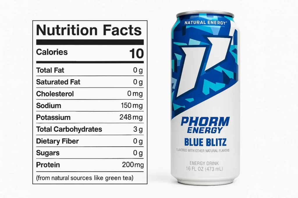 Nutritional facts and caffeine content for 1st Phorm Energy Blue Blitz.