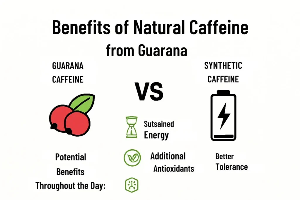 Comparison of natural caffeine from guarana vs synthetic caffeine, addressing the benefits of Bubbl’r sparkling water's caffeine