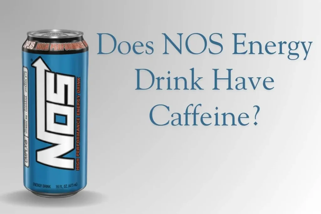 A NOS Energy Drink can with the question "Does NOS Energy Drink Have Caffeine?" on the right